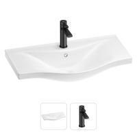 Раковина для ванной Wellsee Bisou 201000932 в наборе 2 в 1: полукруглая раковина белого глянцевого цвета, смеситель в цвете матовый черный