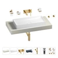 Раковина 75 см со столешницей 100 см Wellsee Pure BY Wellsee 201011568 в наборе 9 в 1: столешница, раковина, встраиваемый смеситель, сифон, выпуск, аксессуары (цвет набора золото)