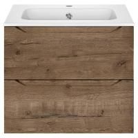 Тумба Vincea Norma 600 подвесная, 2 выкатных ящика soft close, V.Oak с умывальником VCB-2N600W из искуственного камня, цвет белый