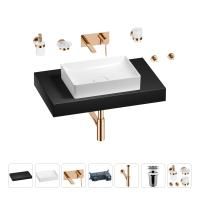 Раковина 50 см со столешницей 80 см Wellsee Pure BY Wellsee 201011189 в наборе 9 в 1: столешница, раковина, встраиваемый смеситель, сифон, выпуск, аксессуары (цвет набора розовое золото)