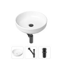 Комплект 3 в 1 Lavinia Boho Bathroom Sink 21520169: накладная фарфоровая раковина 40 см, металлический сифон, донный клапан