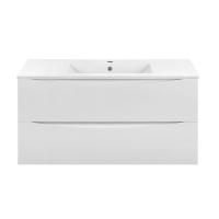 Тумба Vincea Mia 1000 подвесная, 2 выкатных ящика soft close, G.White с умывальником VBS-13100 керамическая, цвет белый