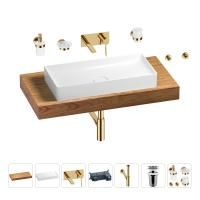 Раковина 75 см со столешницей 100 см Wellsee Pure BY Wellsee 201011608 в наборе 9 в 1: столешница, раковина, встраиваемый смеситель, сифон, выпуск, аксессуары (цвет набора золото)