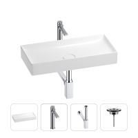 Раковина для ванной Wellsee Pure BY Wellsee 201002726 в наборе 4 в 1: раковина белого глянцевого цвета, высокий смеситель, сифон, выпуск (цвет набора хром)