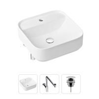 Комплект 3 в 1 Lavinia Boho Bathroom Sink 21520316: накладная фарфоровая раковина 42 см, металлический сифон, донный клапан