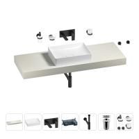Раковина 50 см со столешницей 140 см Wellsee Pure BY Wellsee 201011442 в наборе 9 в 1: столешница, раковина, встраиваемый смеситель, сифон, выпуск, аксессуары (цвет набора матовый черный)