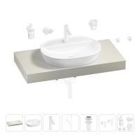 Раковина 60 см со столешницей 100 см Wellsee Calin 201007720 в наборе 10 в 1: столешница, раковина, смеситель, сифон, донный клапан, угловые вентили, аксессуары (цвет матовый белый)