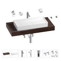 Раковина 75 см со столешницей 100 см Wellsee Pure BY Wellsee 201011616 в наборе 10 в 1: столешница, раковина, высокий смеситель, сифон, выпуск, кран-вентили, аксессуары (цвет хром)