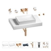 Раковина 50 см со столешницей 80 см Wellsee Pure BY Wellsee 201011169 в наборе 9 в 1: столешница, раковина, встраиваемый смеситель, сифон, выпуск, аксессуары (цвет набора розовое золото)