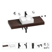 Раковина 43 см со столешницей 120 см Wellsee Graceful Pro 201012302 в наборе 10 в 1: столешница, раковина, смеситель, сифон, донный клапан, угловые вентили, аксессуары (цвет матовый черный)