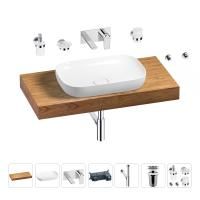 Раковина 60 см со столешницей 100 см Wellsee Croquis 201008061 в наборе 9 в 1: столешница, раковина, встраиваемый смеситель, сифон, выпуск, аксессуары (цвет набора хром)