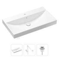 Комплект 3 в 1 Lavinia Boho Bathroom Sink 21520649: врезная фарфоровая раковина 80 см, металлический сифон, донный клапан
