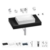 Раковина 50 см со столешницей 80 см Wellsee Pure BY Wellsee 201011181 в наборе 9 в 1: столешница, раковина, встраиваемый смеситель, сифон, выпуск, аксессуары (цвет набора хром)