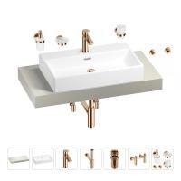 Раковина 70 см со столешницей 100 см Wellsee Graceful Pro 201012634 в наборе 10 в 1: столешница, раковина, смеситель, сифон, донный клапан, угловые вентили, аксессуары (цвет розовое золото)