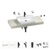 Раковина 65 см со столешницей 120 см Wellsee Eclatant 201013117 в наборе 10 в 1: столешница, раковина, смеситель, сифон, донный клапан, угловые вентили, аксессуары (цвет матовый черный)