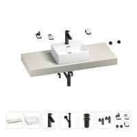 Раковина 43 см со столешницей 120 см Wellsee Graceful Pro 201012272 в наборе 10 в 1: столешница, раковина, смеситель, сифон, донный клапан, угловые вентили, аксессуары (цвет матовый черный)