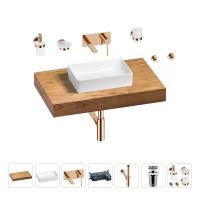 Раковина 42 см со столешницей 80 см Wellsee Pure BY Wellsee 201010754 в наборе 9 в 1: столешница, раковина, встраиваемый смеситель, сифон, выпуск, аксессуары (цвет набора розовое золото)
