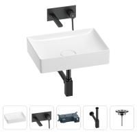 Раковина для ванной Wellsee Pure BY Wellsee 201002637 в наборе 4 в 1: раковина белого глянцевого цвета, встраиваемый смеситель, сифон, выпуск (цвет набора матовый черный)