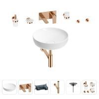 Раковина для ванной Wellsee Chalice Perfection 201006199 в наборе 8 в 1: раковина белого глянцевого цвета, встраиваемый смеситель, сифон, выпуск, аксессуары (цвет набора розовое золото)