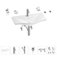 Раковина для ванной Wellsee Bisou 201007426 в наборе 9 в 1: раковина белого глянцевого цвета, смеситель, сифон, донный клапан, угловые вентили, аксессуары (цвет набора хром)