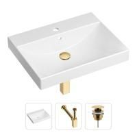 Комплект 3 в 1 Lavinia Boho Bathroom Sink 21520561: врезная фарфоровая раковина 60 см, металлический сифон, донный клапан