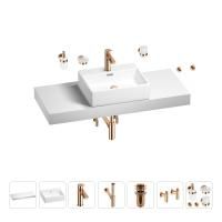 Раковина 50 см со столешницей 120 см Wellsee Graceful Pro 201012554 в наборе 10 в 1: столешница, раковина, смеситель, сифон, донный клапан, угловые вентили, аксессуары (цвет розовое золото)