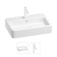 Раковина для ванной Wellsee Halcyon 201000765 в наборе 2 в 1: прямоугольная раковина белого глянцевого цвета, смеситель в цвете матовый белый