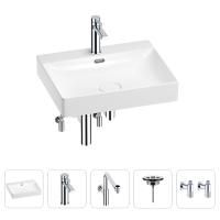Раковина для ванной Wellsee DeSire 201005521 в наборе 5 в 1: раковина белого глянцевого цвета, смеситель, сифон, выпуск, угловые вентили (цвет набора хром)