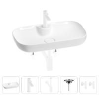 Раковина для ванной Wellsee Croquis 2.0 201004120 в наборе 5 в 1: раковина белого глянцевого цвета, смеситель, сифон, выпуск, угловые вентили (цвет набора матовый белый)