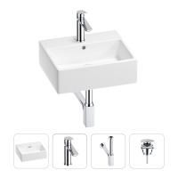 Раковина для ванной Wellsee Graceful Pro 201002911 в наборе 4 в 1: раковина белого глянцевого цвета, смеситель, сифон, донный клапан (цвет набора хром)