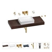 Раковина 50 см со столешницей 120 см Wellsee Pure BY Wellsee 201011383 в наборе 9 в 1: столешница, раковина, встраиваемый смеситель, сифон, выпуск, аксессуары (цвет набора золото)