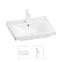 Раковина для ванной Wellsee FreeDom 201000835 в наборе 2 в 1: прямоугольная раковина белого глянцевого цвета, смеситель в цвете матовый белый