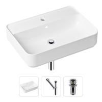 Комплект 3 в 1 Lavinia Boho Bathroom Sink 21520359: накладная фарфоровая раковина 60 см, металлический сифон, донный клапан
