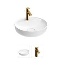 Раковина для ванной Wellsee Chalice Perfection 201000693 в наборе 2 в 1: круглая раковина белого глянцевого цвета, смеситель в цвете золото
