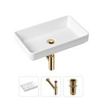 Комплект 3 в 1 Lavinia Boho Bathroom Sink 21520147: накладная фарфоровая раковина 55 см, металлический сифон, донный клапан