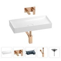 Раковина для ванной Wellsee Pure BY Wellsee 201002734 в наборе 4 в 1: раковина белого глянцевого цвета, встраиваемый смеситель, сифон, выпуск (цвет набора розовое золото)