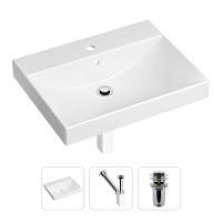 Комплект 3 в 1 Lavinia Boho Bathroom Sink 21520556: врезная фарфоровая раковина 60 см, металлический сифон, донный клапан