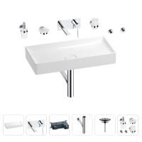 Раковина для ванной Wellsee Pure BY Wellsee 201006506 в наборе 8 в 1: раковина белого глянцевого цвета, встраиваемый смеситель, сифон, выпуск, аксессуары (цвет набора хром)