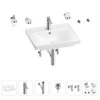 Раковина для ванной Wellsee FreeDom 201006976 в наборе 9 в 1: раковина белого глянцевого цвета, смеситель, сифон, донный клапан, угловые вентили, аксессуары (цвет набора хром)