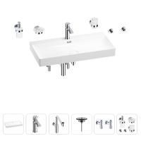 Раковина для ванной Wellsee Bromance 201007641 в наборе 9 в 1: раковина белого глянцевого цвета, смеситель, сифон, выпуск, угловые вентили, аксессуары (цвет набора хром)