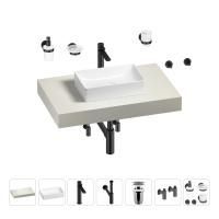 Раковина 42 см со столешницей 80 см Wellsee Pure BY Wellsee 201010712 в наборе 10 в 1: столешница, раковина, высокий смеситель, сифон, выпуск, кран-вентили, аксессуары (цвет матовый черный)