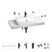 Раковина 70 см со столешницей 120 см Wellsee Graceful Pro 201012737 в наборе 10 в 1: столешница, раковина, смеситель, сифон, донный клапан, угловые вентили, аксессуары (цвет матовый черный)