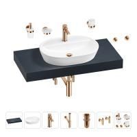 Раковина 60 см со столешницей 100 см Wellsee Calin 201007729 в наборе 10 в 1: столешница, раковина, смеситель, сифон, донный клапан, угловые вентили, аксессуары (цвет розовое золото)