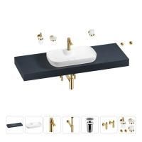 Раковина 60 см со столешницей 140 см Wellsee Croquis 2.0 201008808 в наборе 10 в 1: столешница, раковина, смеситель, сифон, выпуск, угловые вентили, аксессуары (цвет золото)