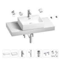 Раковина 50 см со столешницей 100 см Wellsee Graceful Pro 201012491 в наборе 10 в 1: столешница, раковина, смеситель, сифон, донный клапан, угловые вентили, аксессуары (цвет хром)