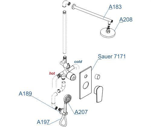 Встраиваемый комплект для душа с верхней душевой насадкой и лейкой WasserKRAFT А71207