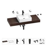 Раковина 50 см со столешницей 120 см Wellsee Graceful Pro 201012547 в наборе 10 в 1: столешница, раковина, смеситель, сифон, донный клапан, угловые вентили, аксессуары (цвет матовый черный)