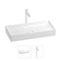 Раковина для ванной Wellsee Pure BY Wellsee 201000740 в наборе 2 в 1: прямоугольная раковина белого глянцевого цвета, высокий смеситель в цвете матовый белый