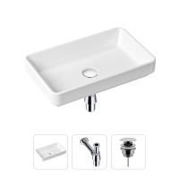 Комплект 3 в 1 Lavinia Boho Bathroom Sink 21520112: накладная фарфоровая раковина 55 см, металлический сифон, донный клапан