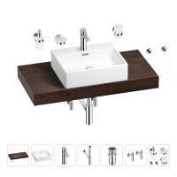 Раковина 50 см со столешницей 100 см Wellsee Graceful Pro 201012486 в наборе 10 в 1: столешница, раковина, смеситель, сифон, донный клапан, угловые вентили, аксессуары (цвет хром)